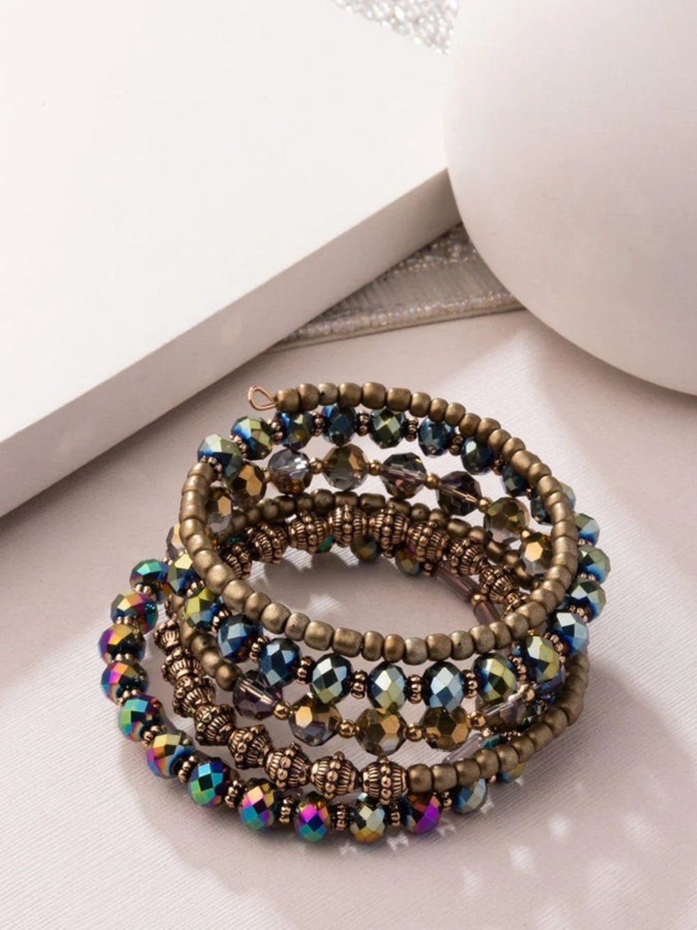 paparazzi Iridescent Blue & Antique Gold Coil Bracelet Set